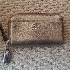 Coach Metallic Pebble Leather Wristlet Wallet
